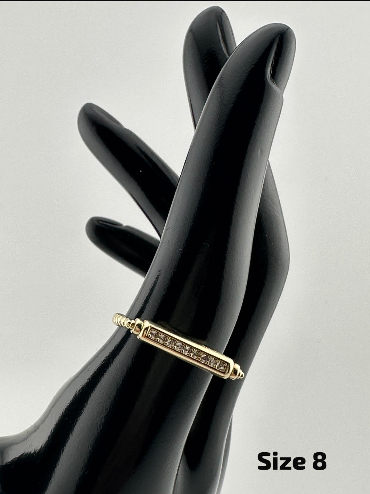 10K Gold Women's Bar Ring with Stones – Size 8