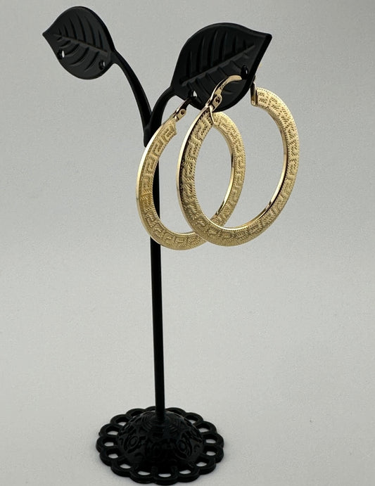 10K Gold Greek Key Hoop Earrings