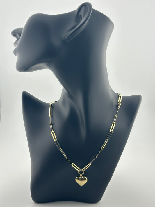 10K Gold Paperclip Chain with Heart Pendant