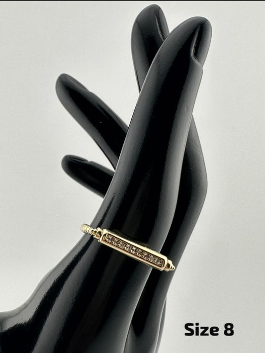 10K Gold Women's Bar Ring with Stones – Size 8