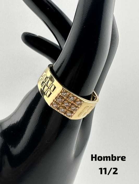 10K Gold Men's Geometric Ring with Stones – Size 11