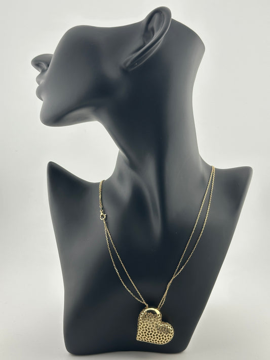 10K Gold Textured Heart Pendant Chain