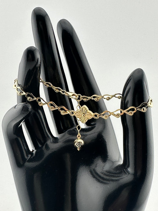 10K Gold Double Chain Flower Bracelet