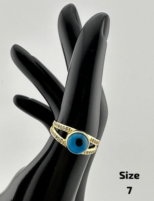 10K Gold Blue Evil Eye Ring