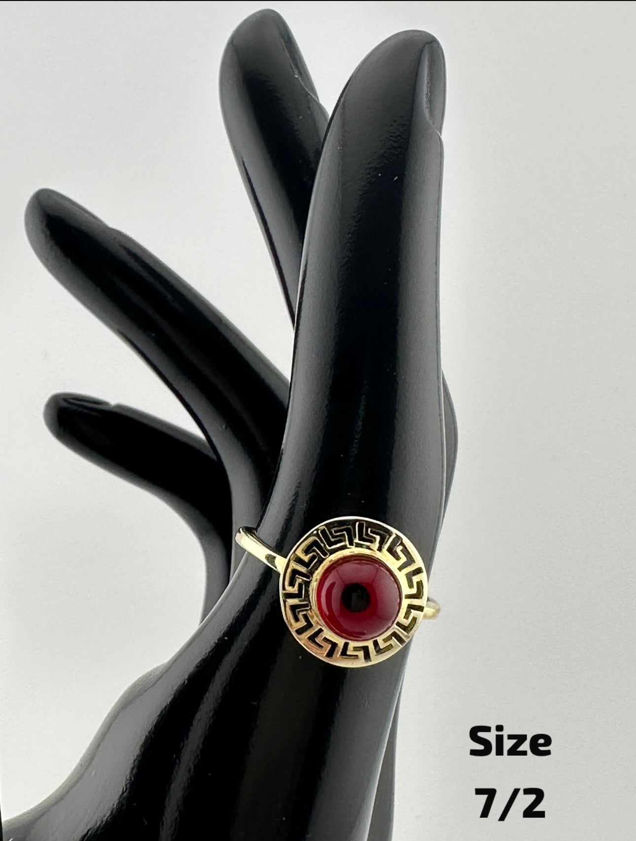 10K Gold Red Stone Greek Key Ring